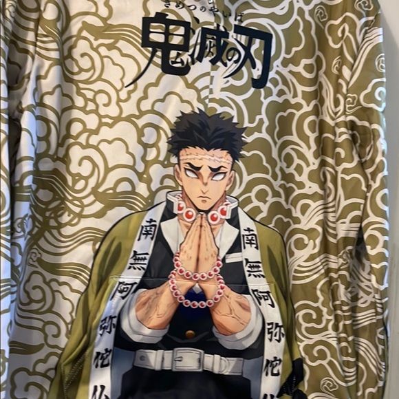 Anime Graphic Hoodie - Green and White - Picture 4 of 6